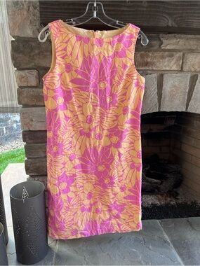 System Sleeveless Pink & Yellow Floral Shift Dress Large